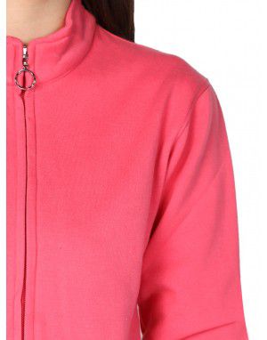 Women Cotton Blend Zipper Sweatshirt Hot Pink